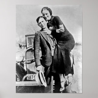 Bonnie and Clyde With Their Car - Circa 1934 Poster