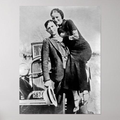 Bonnie and Clyde With Their Car _ Circa 1934 Poster