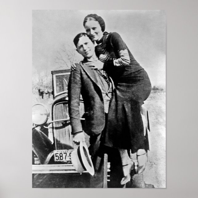 Bonnie and Clyde With Their Car - Circa 1934 Poster (Front)