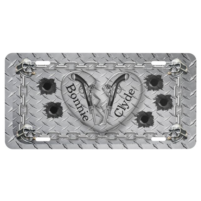 Bonnie & Clyde Diamond Plate Look License Plate (Front)