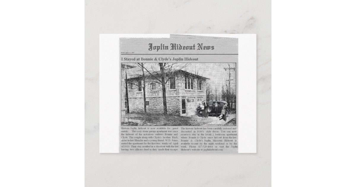 Bonnie & Clyde's Joplin Hideout Postcard Zazzle