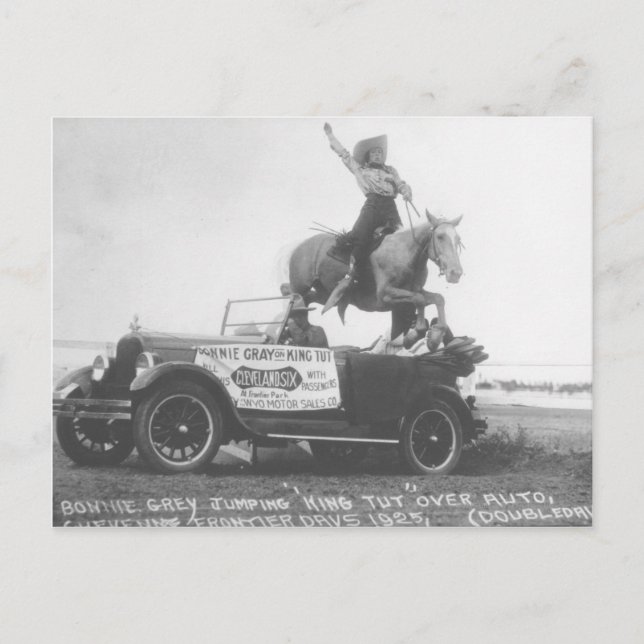 Bonnie Gray jumping her horse. Postcard (Front)