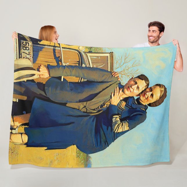 Bonnie Parker Clyde Barrow 1933 Faux Painting Fleece Blanket (In Situ)