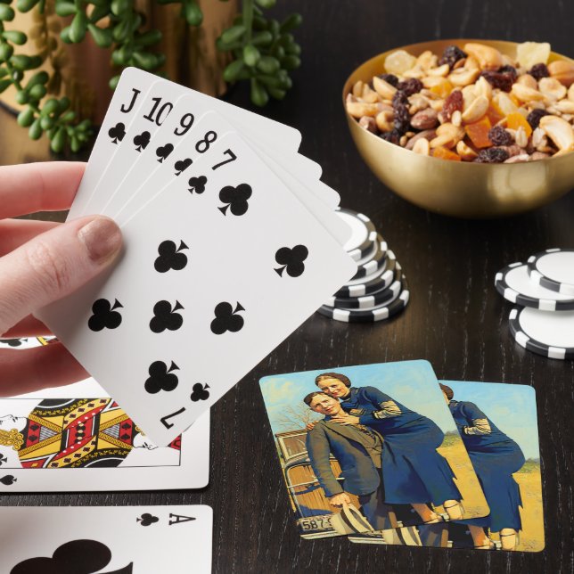 Bonnie Parker Clyde Barrow 1933 Faux Painting Poker Cards (In Situ)