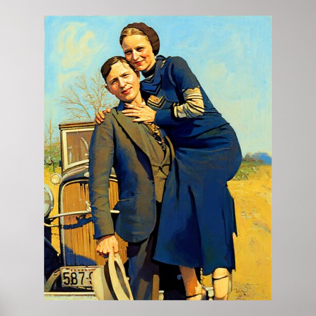 Bonnie Parker Clyde Barrow 1933 Faux Painting Poster (Front)