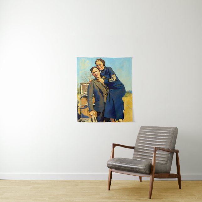 Bonnie Parker Clyde Barrow 1933 Faux Painting Tapestry (In Situ)