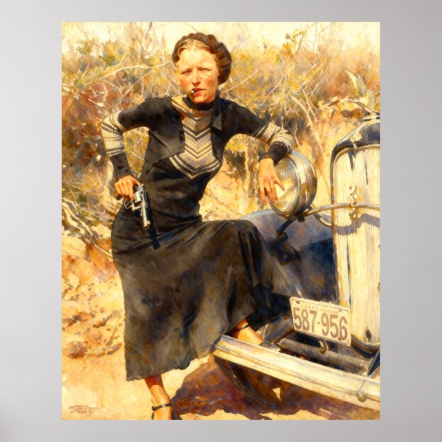 Bonnie Parker Smoking A Cigar 1933 AI Painting Poster (Front)