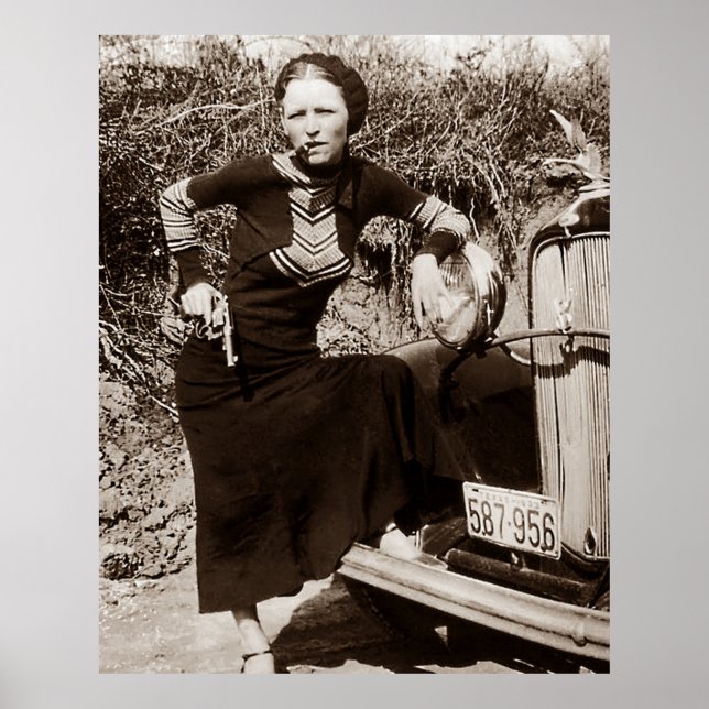 Bonnie Parker Smoking A Cigar 1933 Black White Poster (Front)