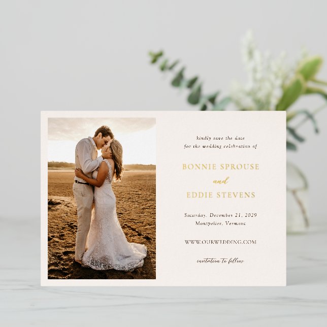 Bonnie Photo Elegant Wedding Save the Date Foil Invitation (Standing Front)