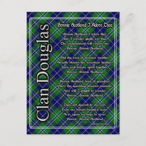 Bonnie Scotland I Adore Thee Clan Douglas Tartan Postcard