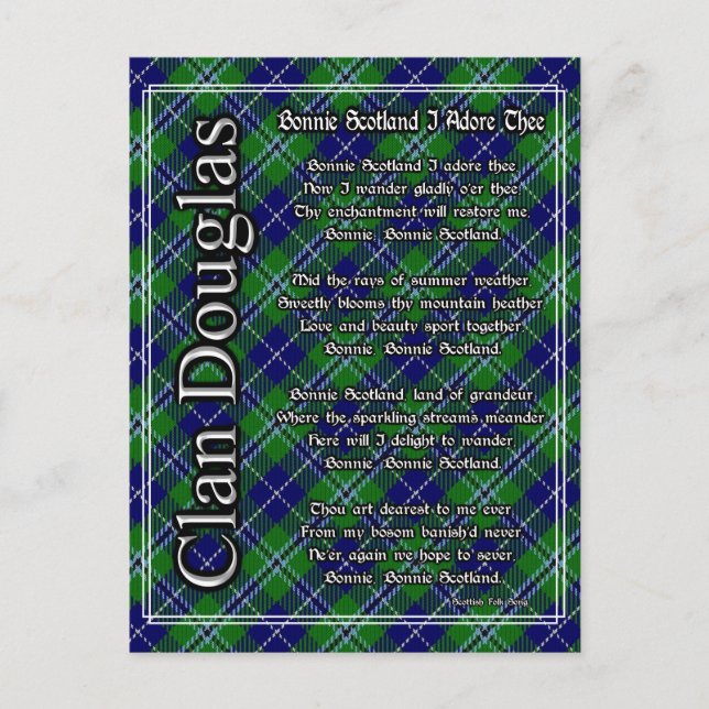 Bonnie Scotland I Adore Thee Clan Douglas Tartan Postcard (Front)