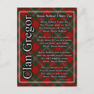 Bonnie Scotland I Adore Thee Clan Gregor Tartan Postcard