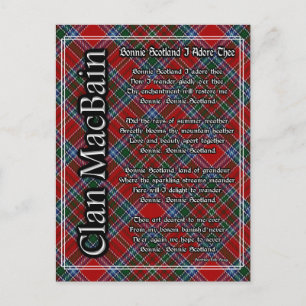 Bonnie Scotland I Adore Thee Clan MacBain Tartan Postcard