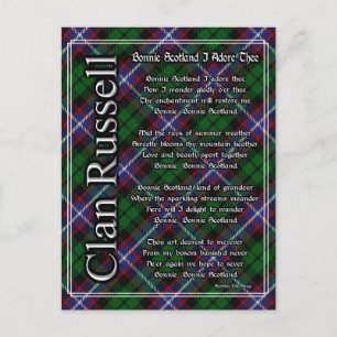 Bonnie Scotland I Adore Thee Clan Russell Tartan Postcard