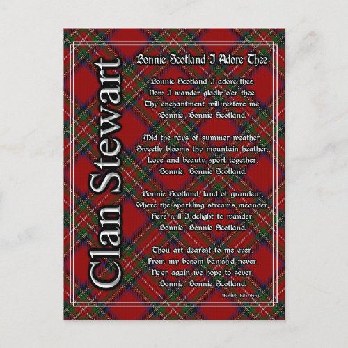 Bonnie Scotland I Adore Thee Clan Stewart Tartan Postcard