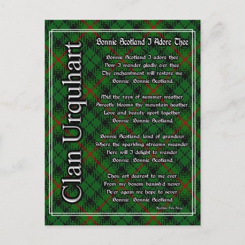 Bonnie Scotland I Adore Thee Clan Urquhart Tartan Postcard