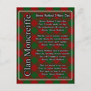 Bonnie Scotland I Adore Thee Moncreiffe Tartan Postcard
