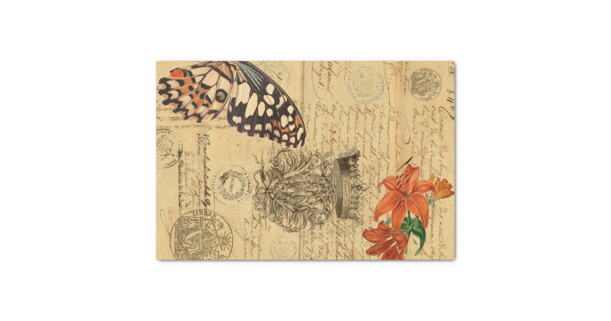 Boho Butterfly Decoupage Poster Wrapping Paper, Zazzle