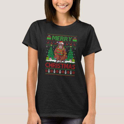 Bonobo  Xmas Tree Lights Ugly Santa Bonobo Christm T_Shirt