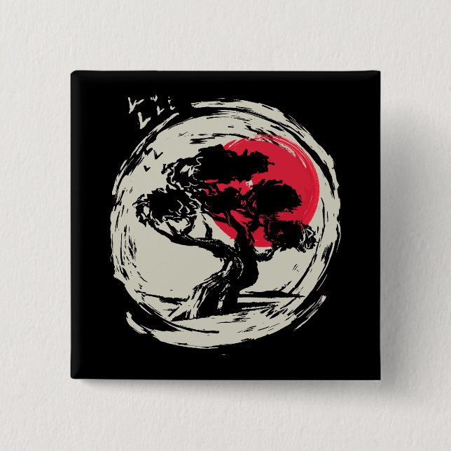 Bonsai Art Japanese Sunset Button (Front)