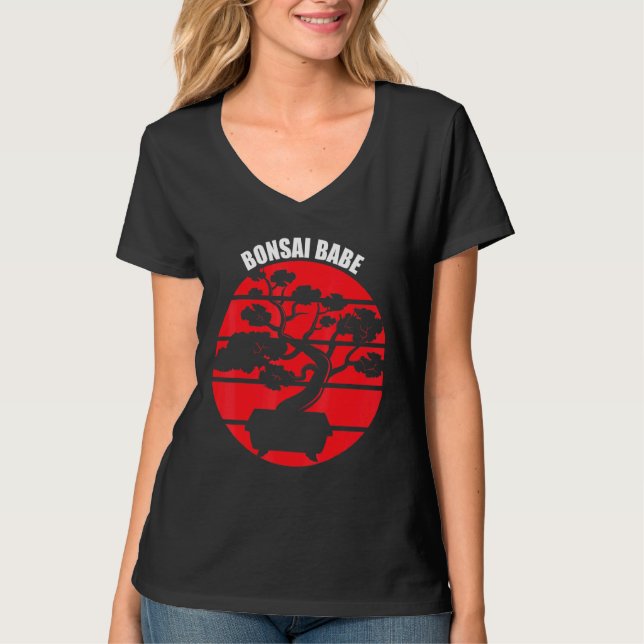 Bonsai Babe Japanese Tree Zen Gardening Retro T-Shirt (Front)