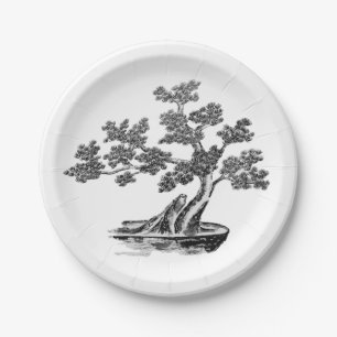 Bonsai - Chinese Style - black and white Paper Plates
