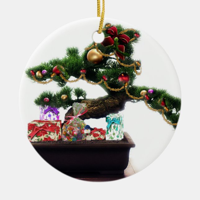 Bonsai Christmas Tree Ceramic Ornament (Front)