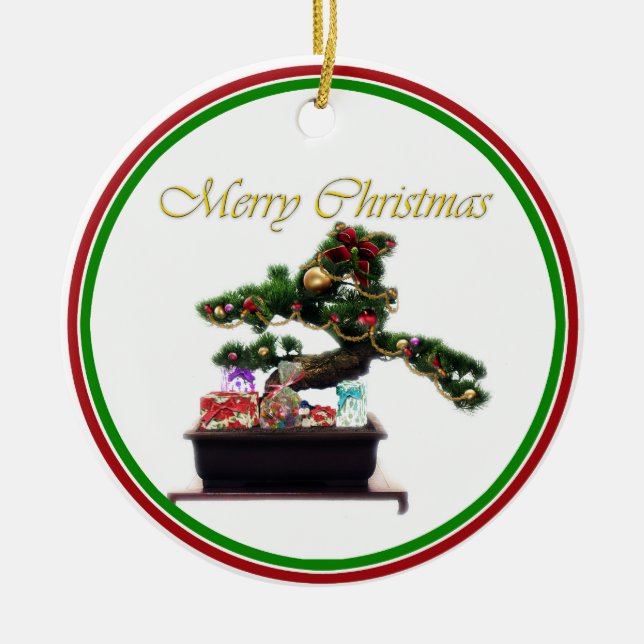 Bonsai Christmas Tree Ceramic Ornament (Front)