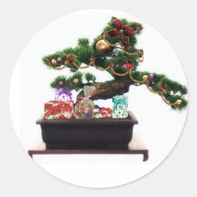 Bonsai Christmas Tree Classic Round Sticker