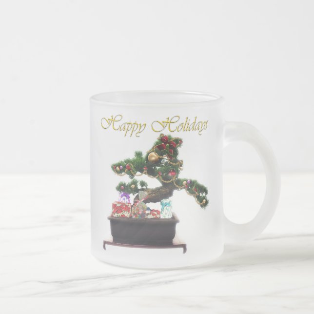 Bonsai Christmas Tree Frosted Glass Coffee Mug (Right)