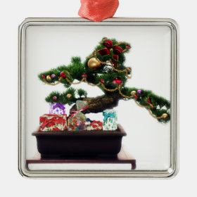 Bonsai Christmas Tree Metal Ornament