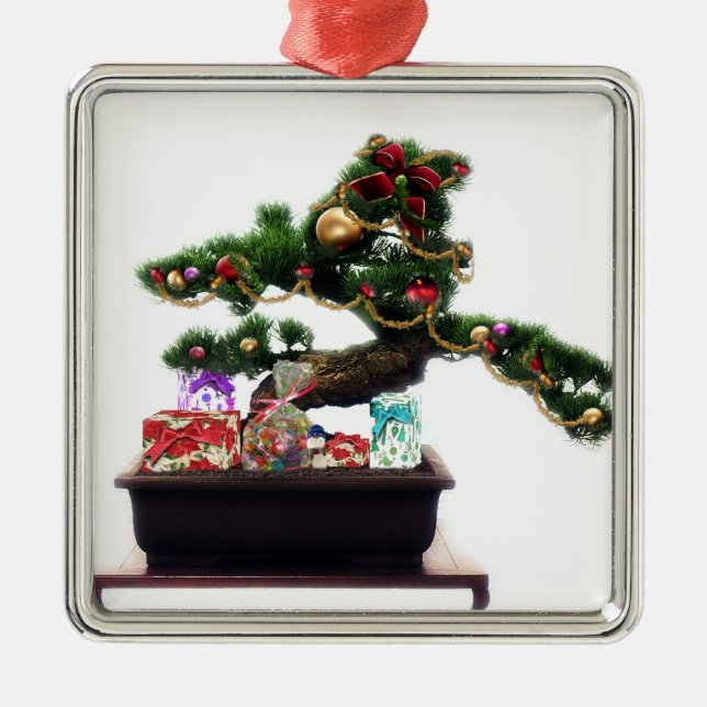 Bonsai Christmas Tree Metal Ornament (Front)