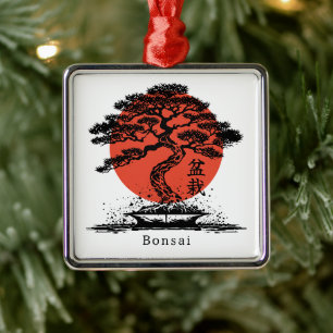 Bonsai Japanese Kanji Personalized Metal Ornament