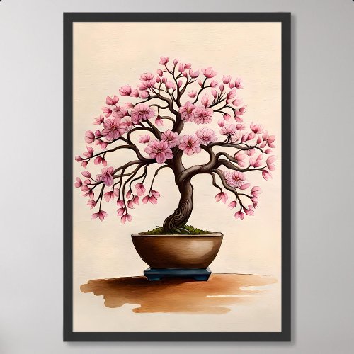 Bonsai Painting Vintage Sakura Cherry Blossom Art Poster