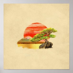 Bonsai Pine Tree - Fuji Sunset in color Poster