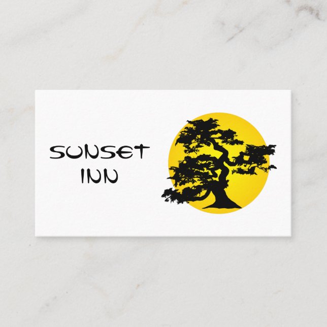 Bonsai Silhouette Sun Business Card (Front)