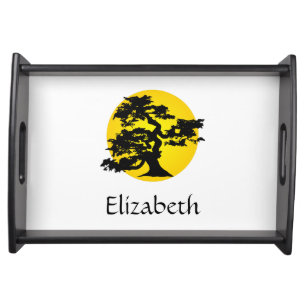 Bonsai Silhouette Sun Personalized Serving Tray