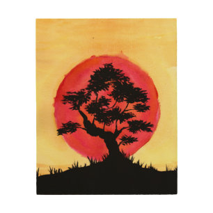 Bonsai Sunset Wood Wall Art