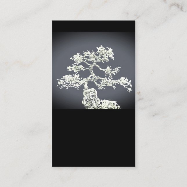 bonsai tree bold artistic nature art on black  business card (Front)