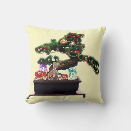 Bonsai Tree Christmas Throw Pillow