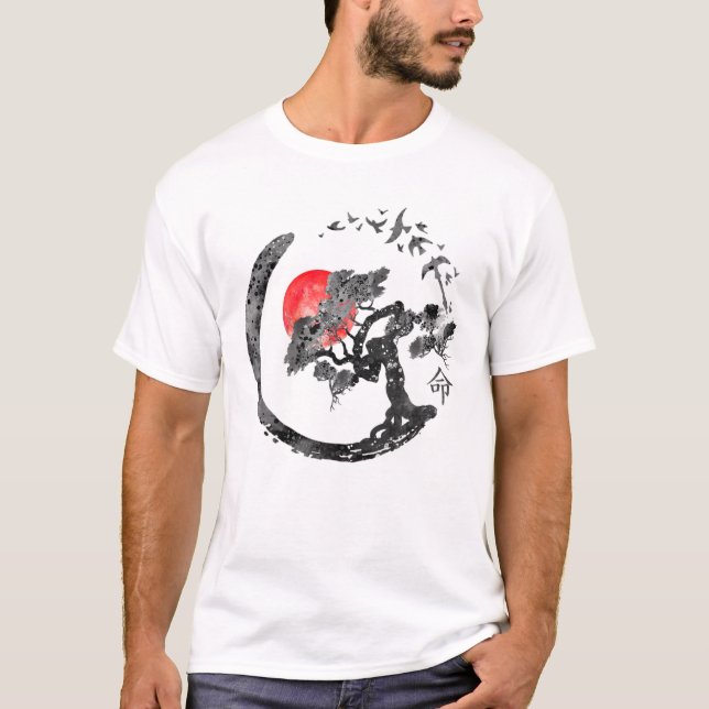 Bonsai Tree Enso Circle - Buddhist Zen Calligraphy T-Shirt (Front)