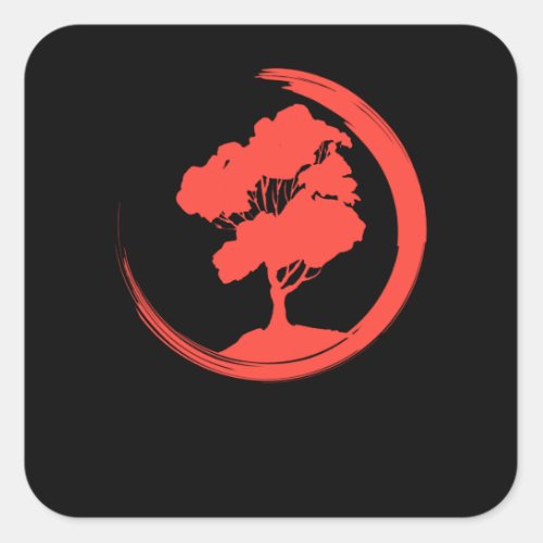 Bonsai Tree Enso Circle Japanese Bonsai Square Sticker