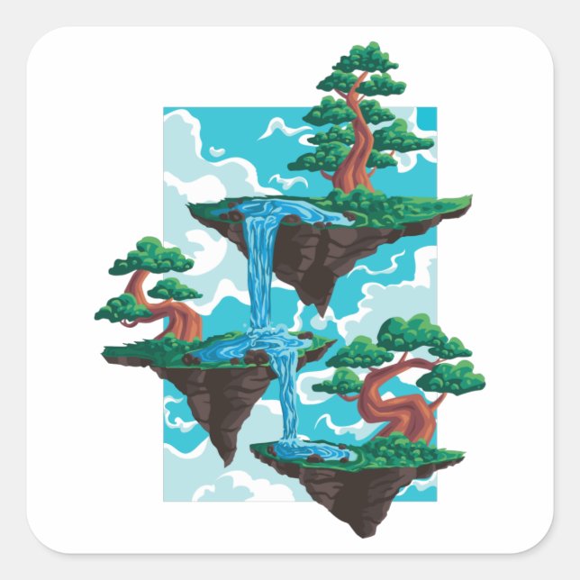 Bonsai Tree Floating Garden Islands Gift Square Sticker (Front)