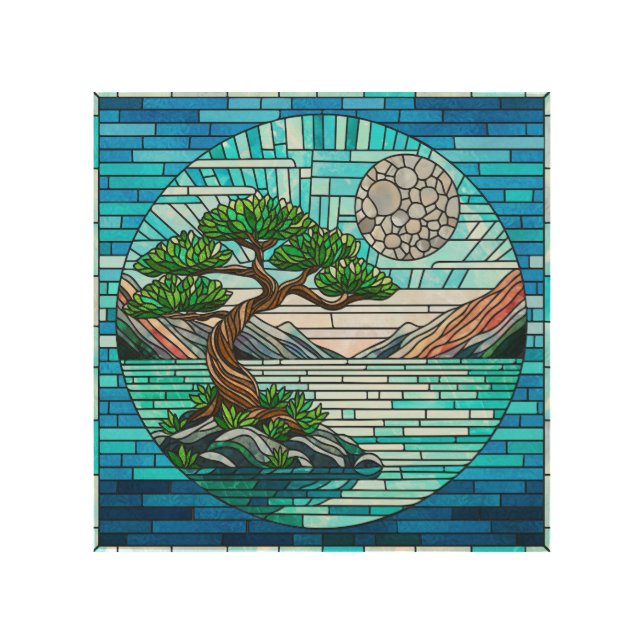 Bonsai Tree Full Moon Mosaic Art (Front)