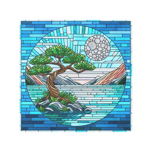 Bonsai Tree Full Moon Mosaic Art