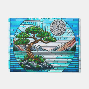 Bonsai Tree Full Moon Mosaic Art Doormat