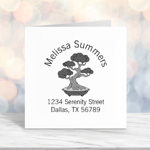 Bonsai Tree in a Tray Arch Address, Etched Self-inking Stamp