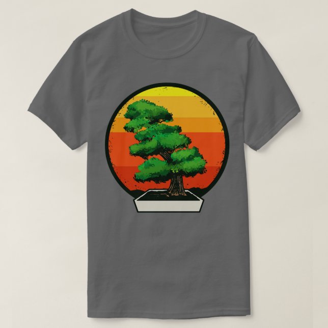Bonsai Tree in Bonsai Planter Retro Sunset T-Shirt (Design Front)