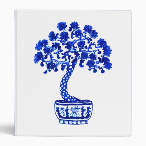 Bonsai Tree in Cobalt Blue and White 3 Ring Binder