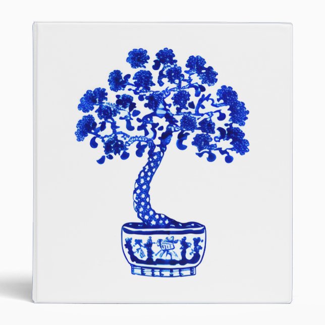 Bonsai Tree in Cobalt Blue and White 3 Ring Binder (Front)